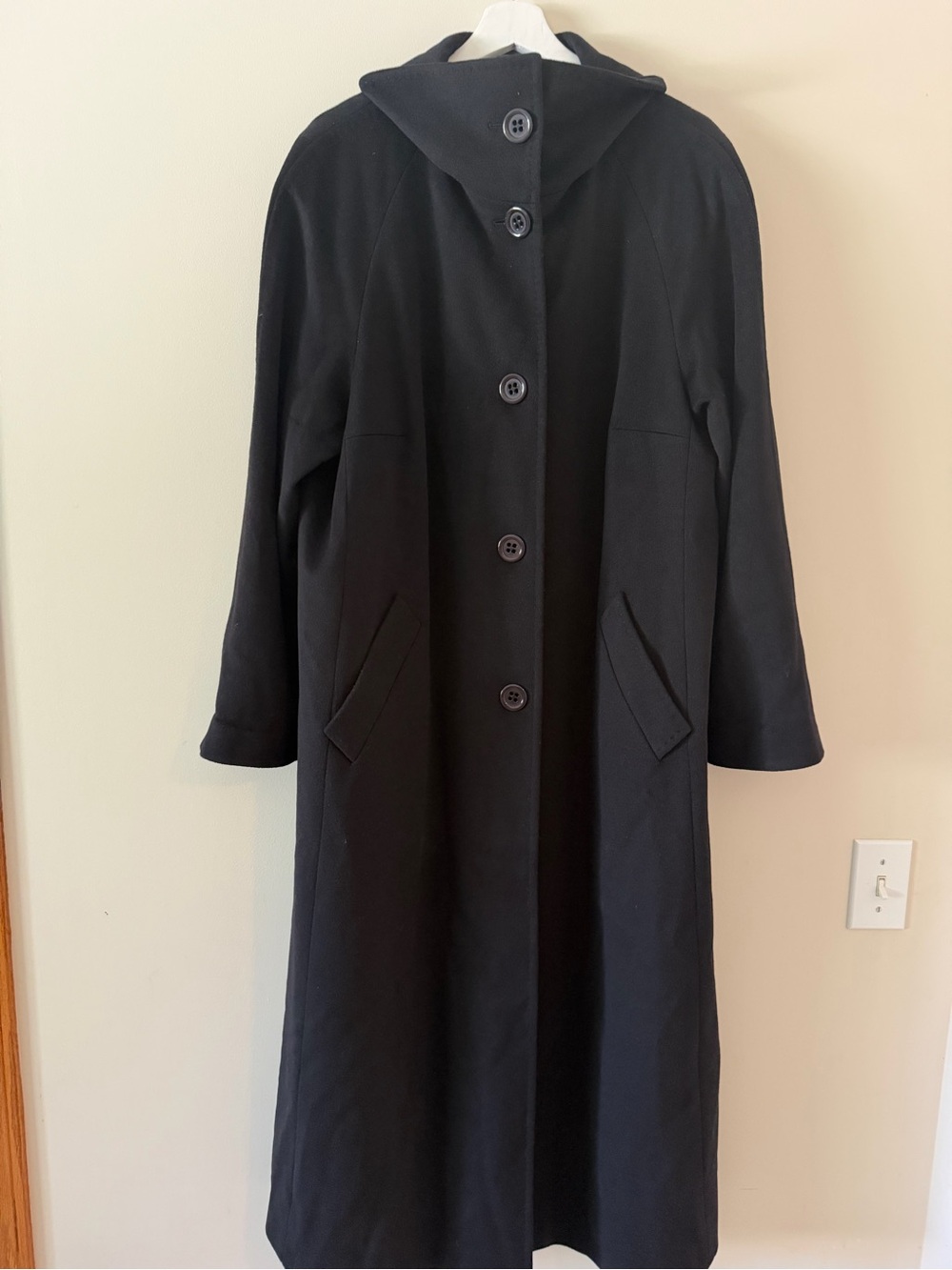 Classic Black Women's Long Wool Button Coat